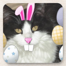 Easter Black and White Kitty Cat Beverage Coasters
