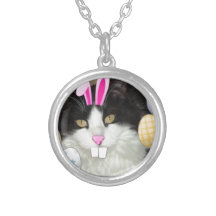 Easter Black and White Kitty Cat Pendants