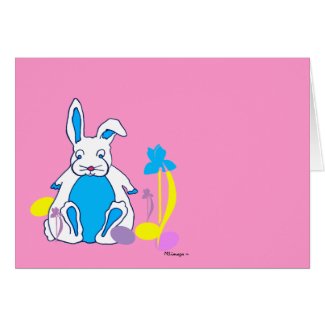 Easter Blue Bunny with Eggs and Flowers Card