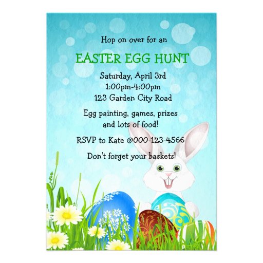Easter Bonny & Eggs Egg Hunt Party Invite (front side)