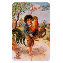 Easter Boy Antique Postcard & Rooster Vinyl Magnets