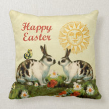 Easter Bunnies and Baby Chicks Throw Pillow