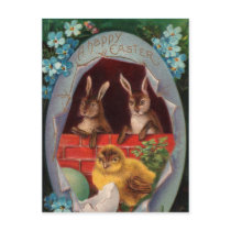 Easter Bunnies and Chick Vintage Postcard