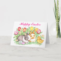Easter Bunnies, Duckling and Tulips Cards