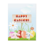 Easter Bunnies In The Grass Postcards
