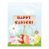 Easter Bunnies In The Grass postcards