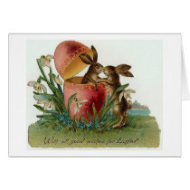 Easter bunnies with pink egg greeting cards
