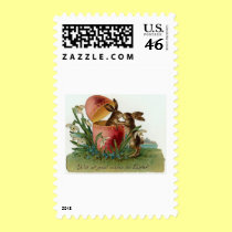 Easter bunnies with pink egg postage
