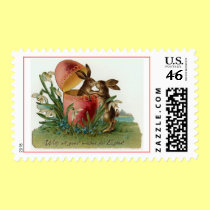 Easter bunnies with pink egg postage