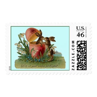 Easter bunnies with pink egg stamp