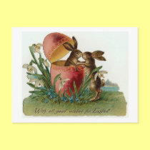 Easter bunnies with pink egg postcards