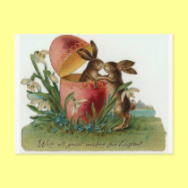 Easter bunnies with pink egg postcards
