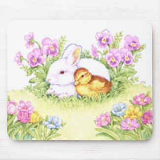 Easter Bunny, Duckling and Flowers Mousepads