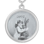 Easter Bunny Girl Antique Post Card Love Pendants