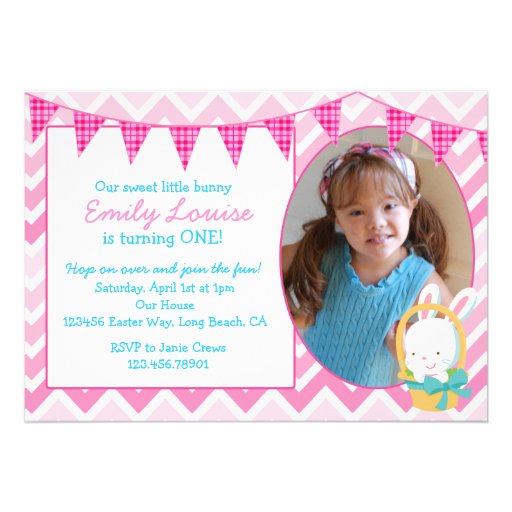 Easter Bunny Girl Birthday Party Invitation (front side)