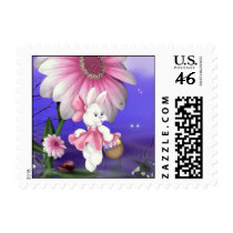 Easter Bunny Girl Flowers Postage