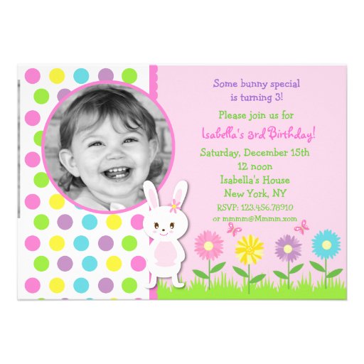 Easter Bunny Photo Birthday Invitations (front side)