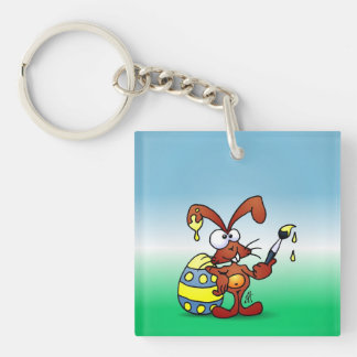 Easter Bunny Single-Sided Square Acrylic Keychain