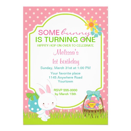 Easter Bunny with Basket Birthday Invitation (front side)
