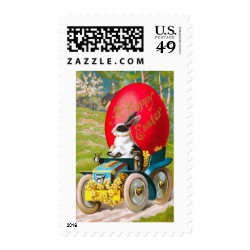 Easter Bunny With Cool Car Postage Stamp
