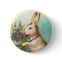 Easter Bunny With Green Egg Button