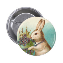 Easter Bunny With Green Egg Button