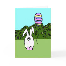 Easter Card - White Bunny w Decorated Egg Balloon