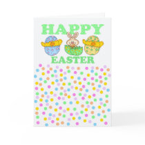 Easter Card With Easter Bunny Chicks And Eggs