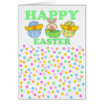 Easter Card With Easter Bunny Chicks And Eggs