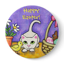 Easter Cat & Chick Greeting Button