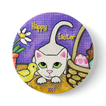 Easter Cat & Chick Greeting Button