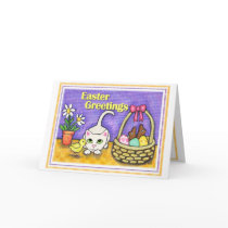 Easter Cat & Chick Greeting Card by jamiecreates1 Easter Cat & Chick Greeting Card
