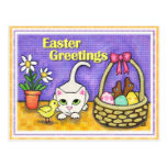 Easter Cat & Chick Postcard