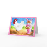Easter cat in bunny suit and rooster greeting cards