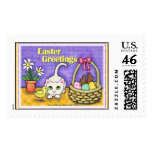 Easter Cat with Chick & Basket Postage Stamps
