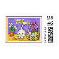 Easter Cat with Chick & Basket postage