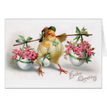 Easter Chick and Flowers Greeting Card