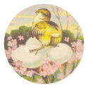 Easter - Chick & Eggs Up a Tree - Antique Postcard sticker