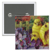 Easter Chick Greetings Pinback Buttons