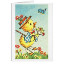 Easter Chick with Bluebird! Retro Easter Card
