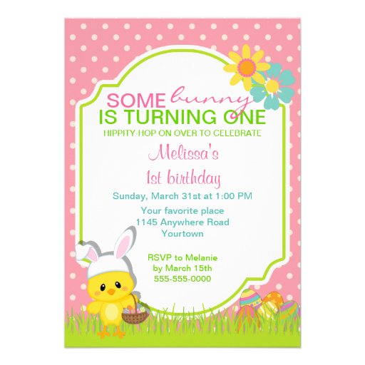 Easter Chick with Bunny Ears Birthday Invitation (front side)
