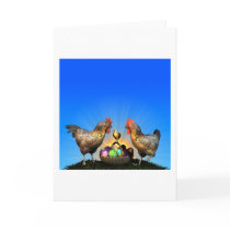 Easter Chicken Family with Easter Eggs Card