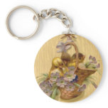 Easter-Chicks, Basket &amp; Primroses-Antique Postcard Keychain
