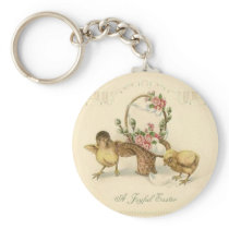 Easter - Chicks, Eggs & Basket - Antique Postcard Keychains