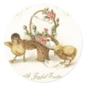 Easter - Chicks, Eggs & Basket - Antique Postcard sticker