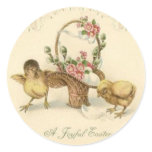 Easter - Chicks, Eggs & Basket - Antique Postcard Round Stickers