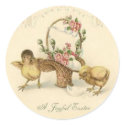 Easter - Chicks, Eggs & Basket - Antique Postcard sticker