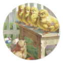 Easter - Chicks, Eggs & Bench - Antique Postcard sticker