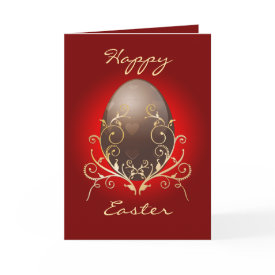 Easter Chocolate Egg Card - Easter chocolate egg surrounded by golden swirls.