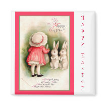 Easter ~ Cute Girl in Pink with Bunnies Magnet